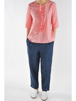 Pink Ruffle Shirt - Poplin Blouse - Roztayger