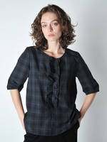 Grey Plaid Ruffle Front shirt