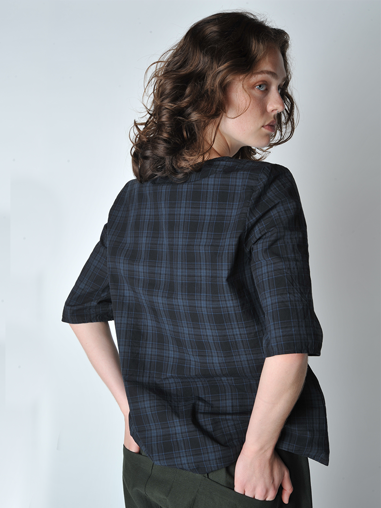 Grey Plaid Ruffle Front shirt