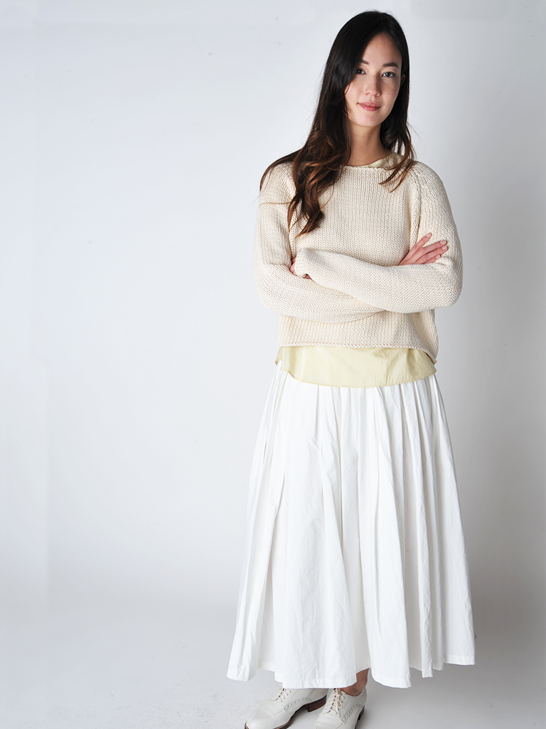 Milk Poplin Pull on Pleated Skirt