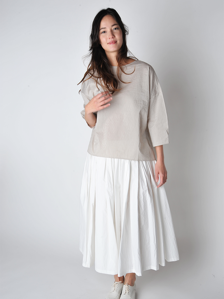 Milk Poplin Pull on Pleated Skirt