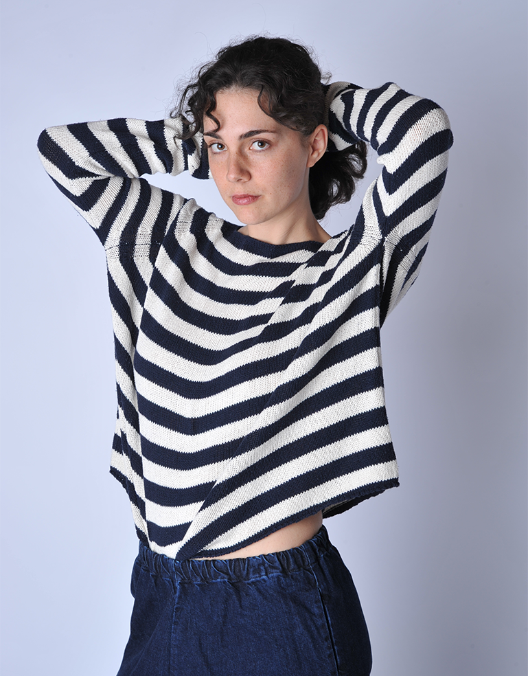 Navy Natural Striped Sweater - Roztayger