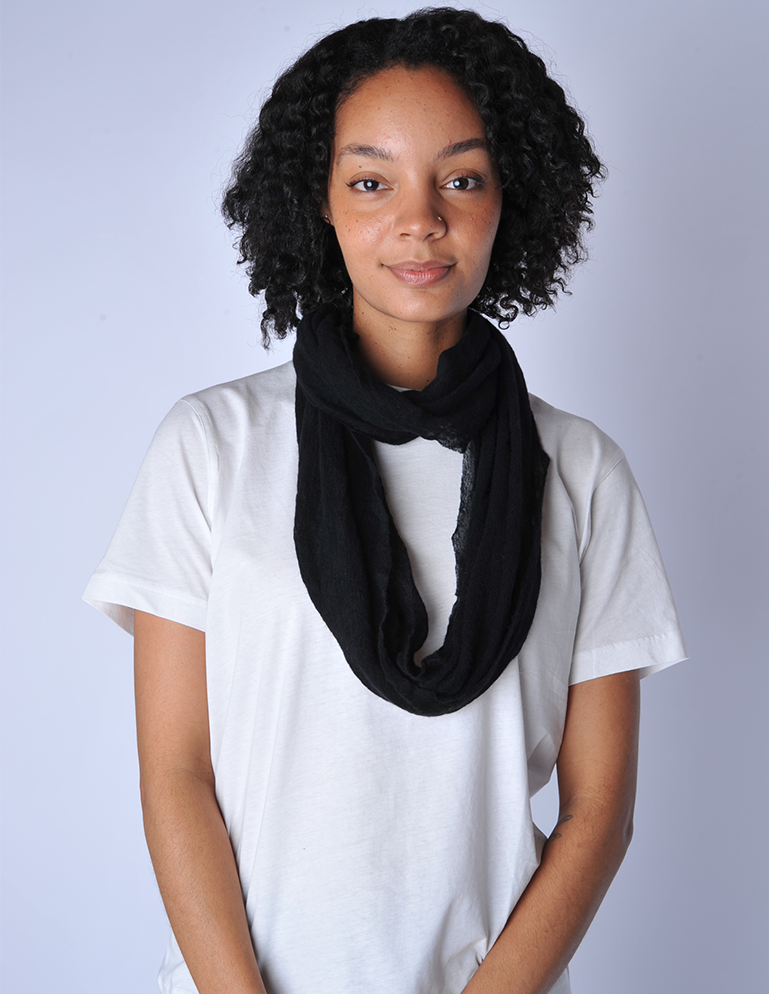 Black Classic Knit Cashmere Tube Scarf - Roztayger