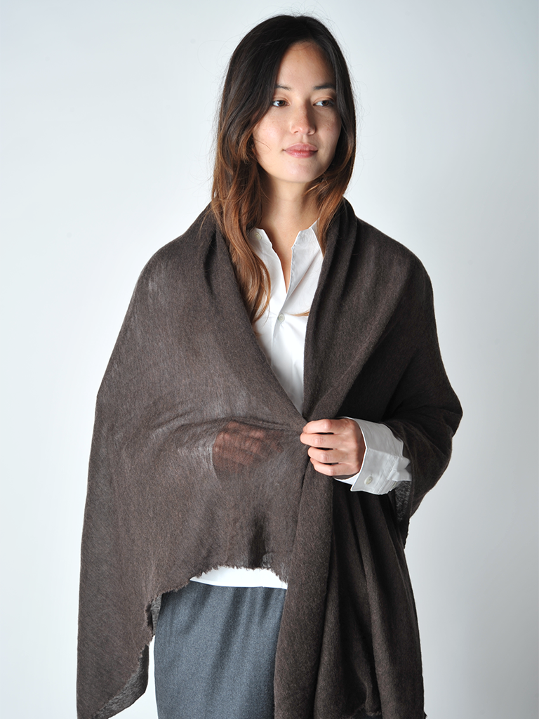 Dark Brown Melange Knit Cashmere Stole