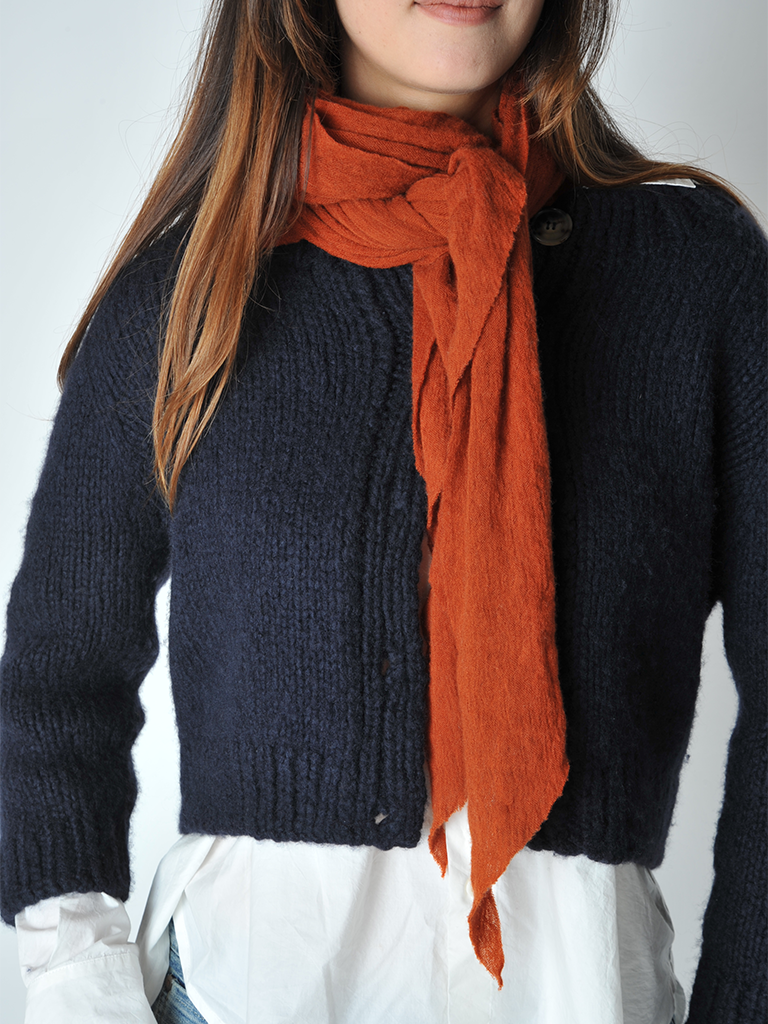 Vibrant Rust Diamond Classic Knit Cashmere Scarf