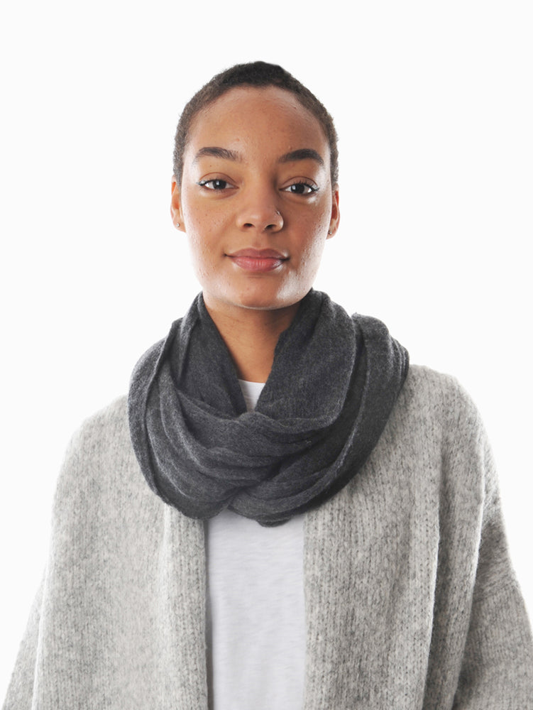 
                  
                    Thick Dark Grey Melange Knit Cashmere Tube Scarf - Roztayger
                  
                