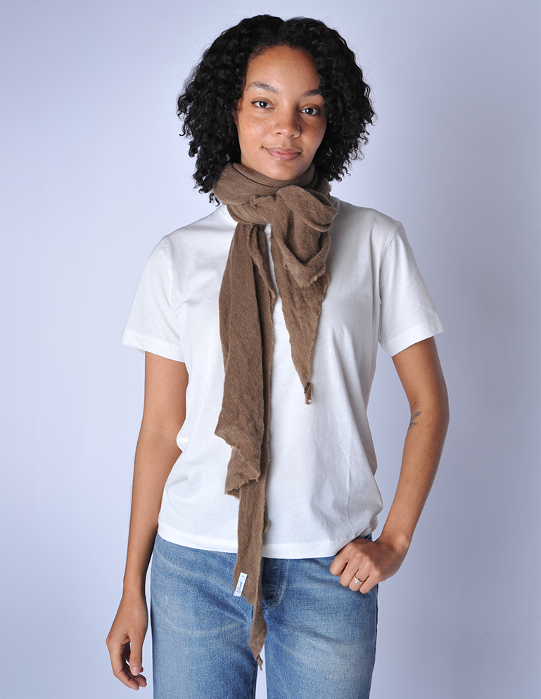 Brown Melange Knit Diamond Cashmere Scarf - Roztayger