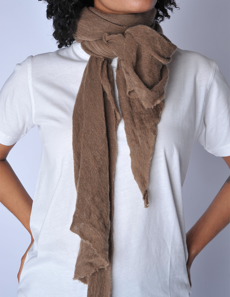 Brown Melange Knit Diamond Cashmere Scarf - Roztayger