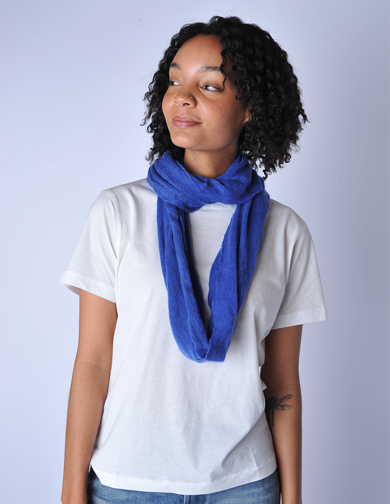 Deep Blue Melange Knit Cashmere Tube Scarf - Roztayger