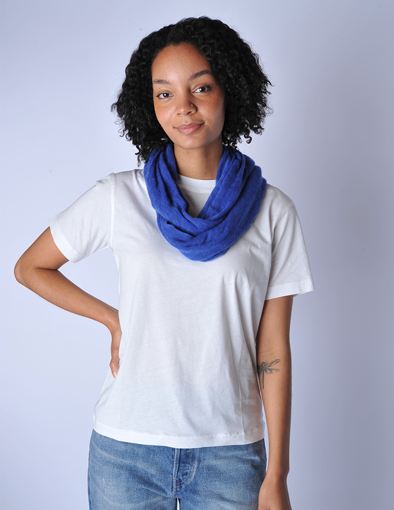 Deep Blue Melange Knit Cashmere Tube Scarf - Roztayger