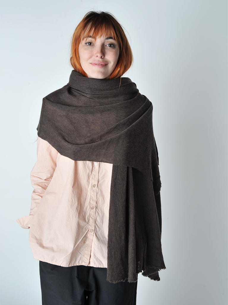 Dark Brown Melange Knit Cashmere Stole