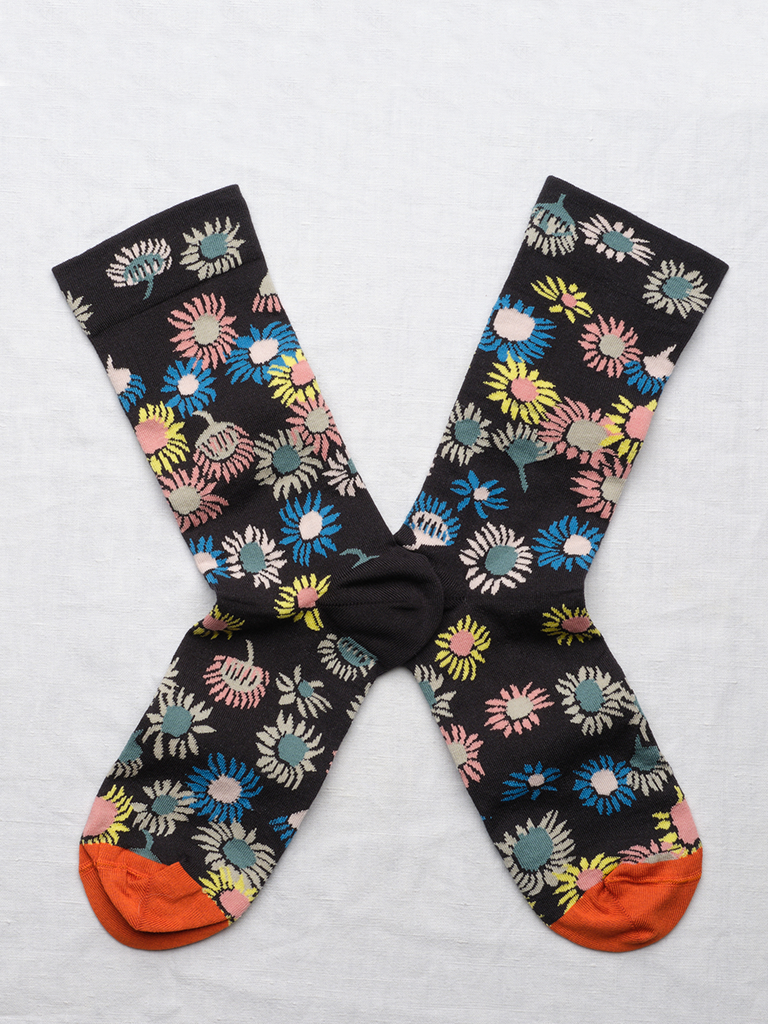 Black and Multi Color Floral Socks