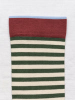 Dark Green and Cream Striped Socks - Roztayger