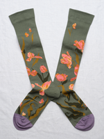 Olive and Peach Tulip Knee Socks