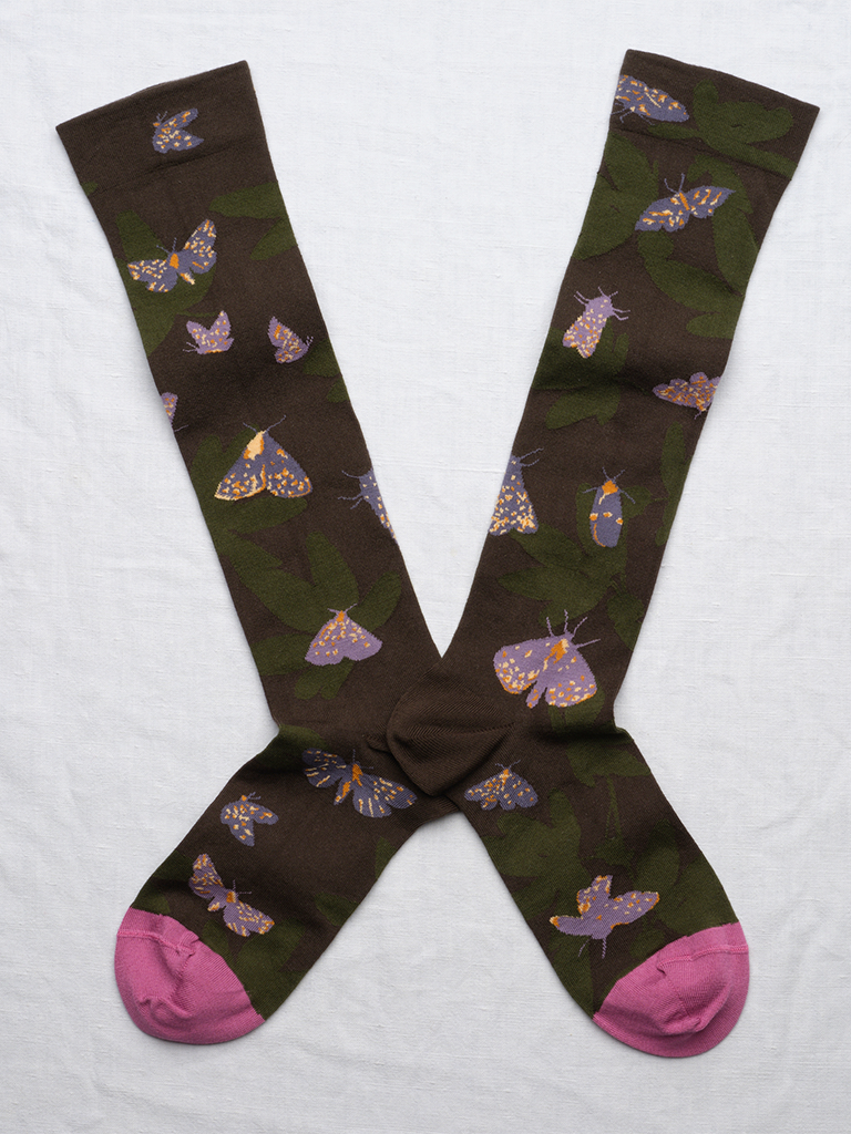 Olive and Purple Moth Mix Knee Socks