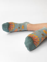 Grey Green floral Ankle Socks - Roztayger