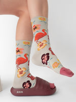 Grey Green Multi floral and bird Socks - Roztayger