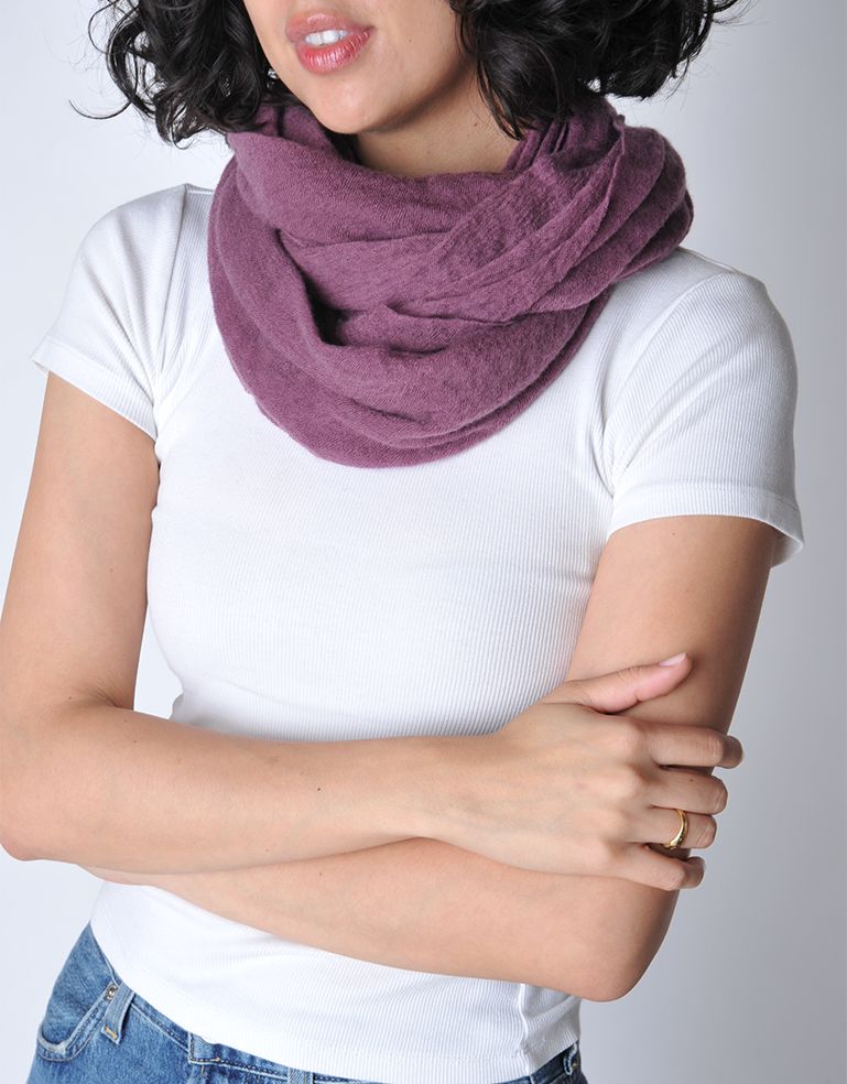 Thick Plum Mauve Classic Knit Cashmere Tube Scarf - Roztayger