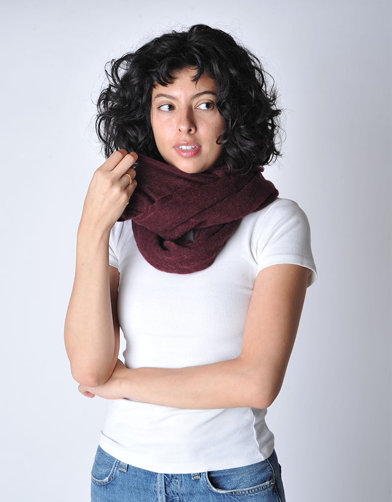 Thick Burgundy Melange Knit Cashmere Tube Scarf - Roztayger