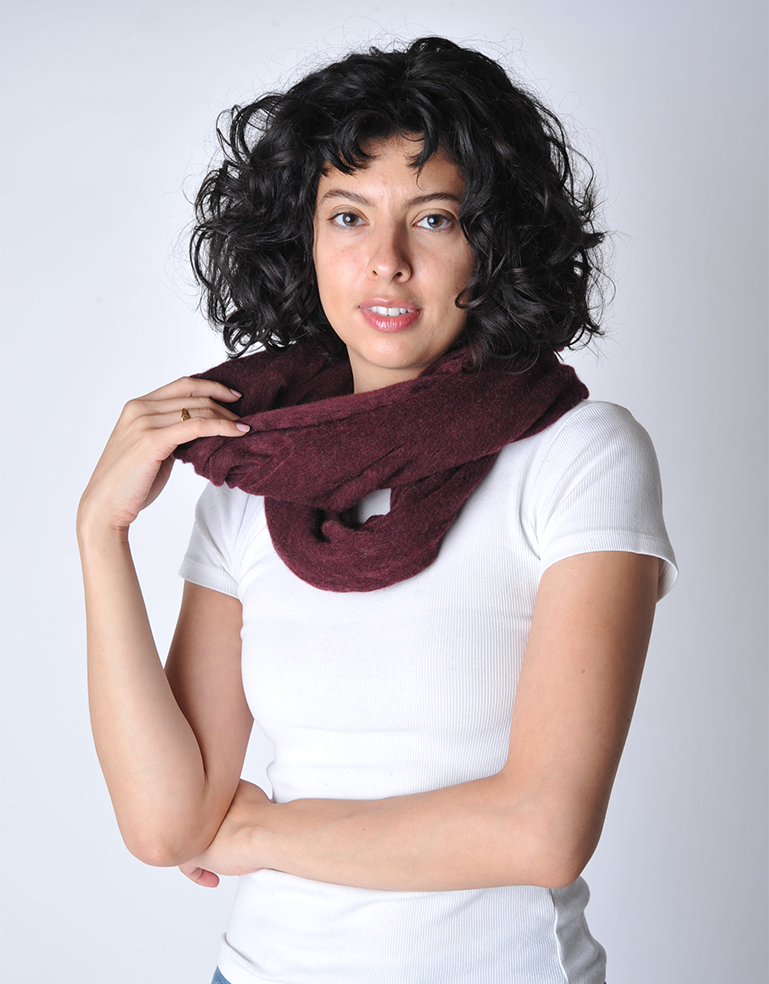 Thick Burgundy Melange Knit Cashmere Tube Scarf - Roztayger