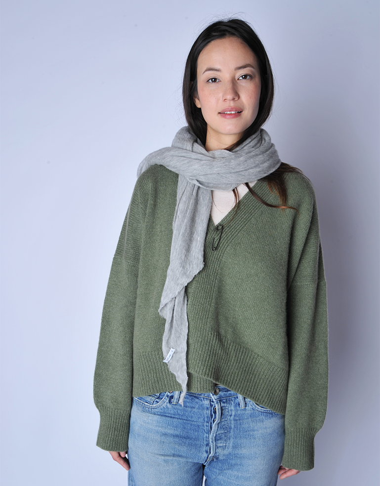 Light Grey Melange Knit Diamond Cashmere Scarf - Roztayger