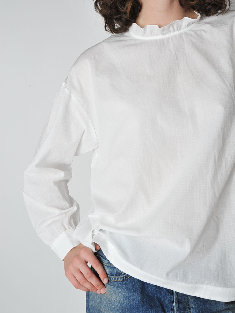 White Jacquard Frill Collar Shirt