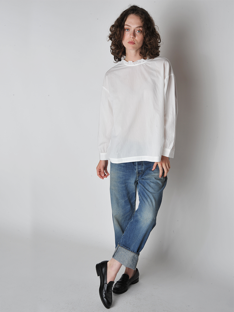 White Jacquard Frill Collar Shirt