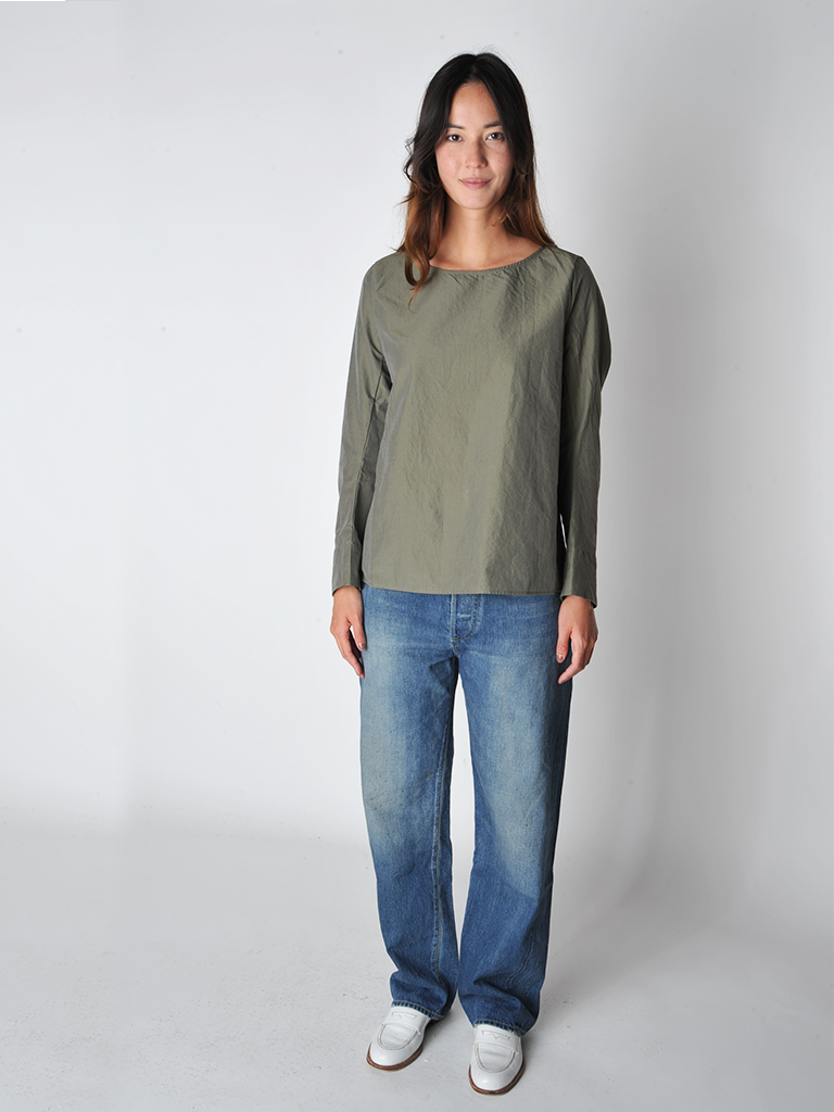 Military Green Classic Poplin Blouse