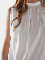 white cotton jacquard band colllar sleeveless shirt - Roztayger