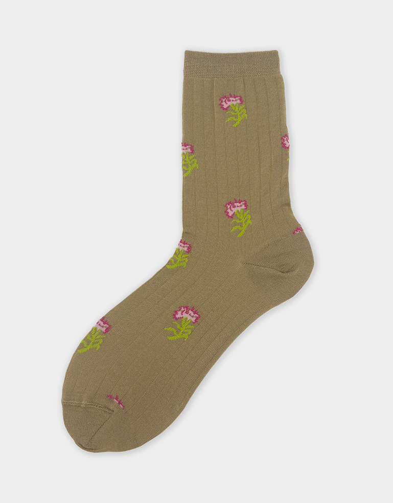 Khaki and Pink Floral Soleada Socks - Roztayger