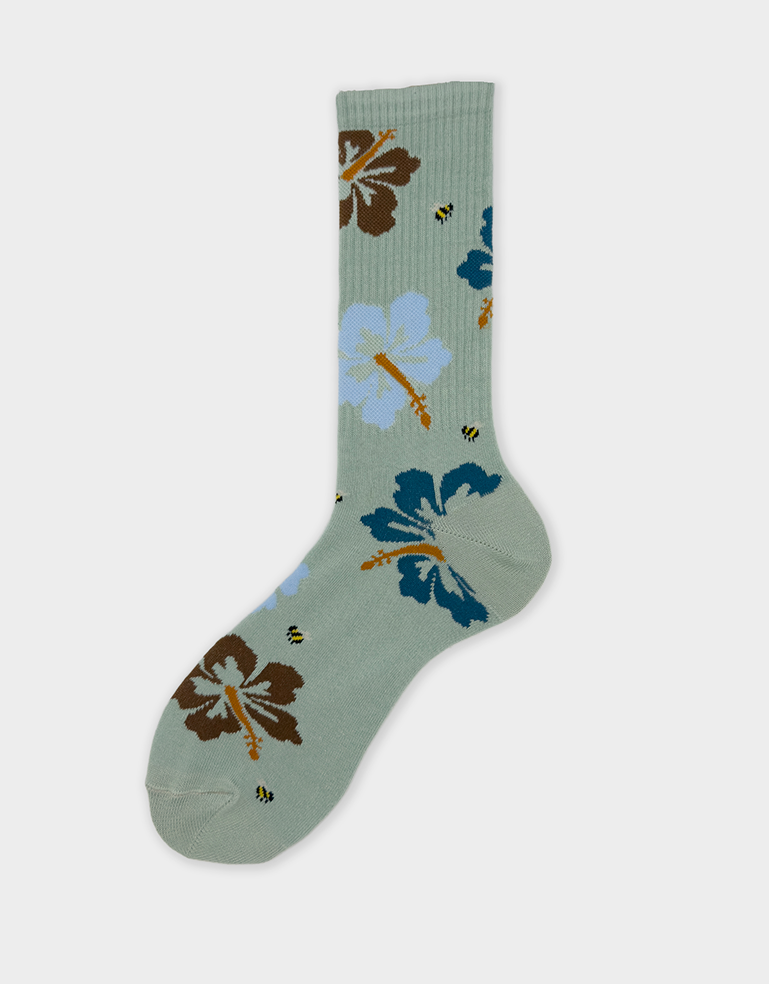 Aqua Tropical Flower Ibisco Sock - Roztayger