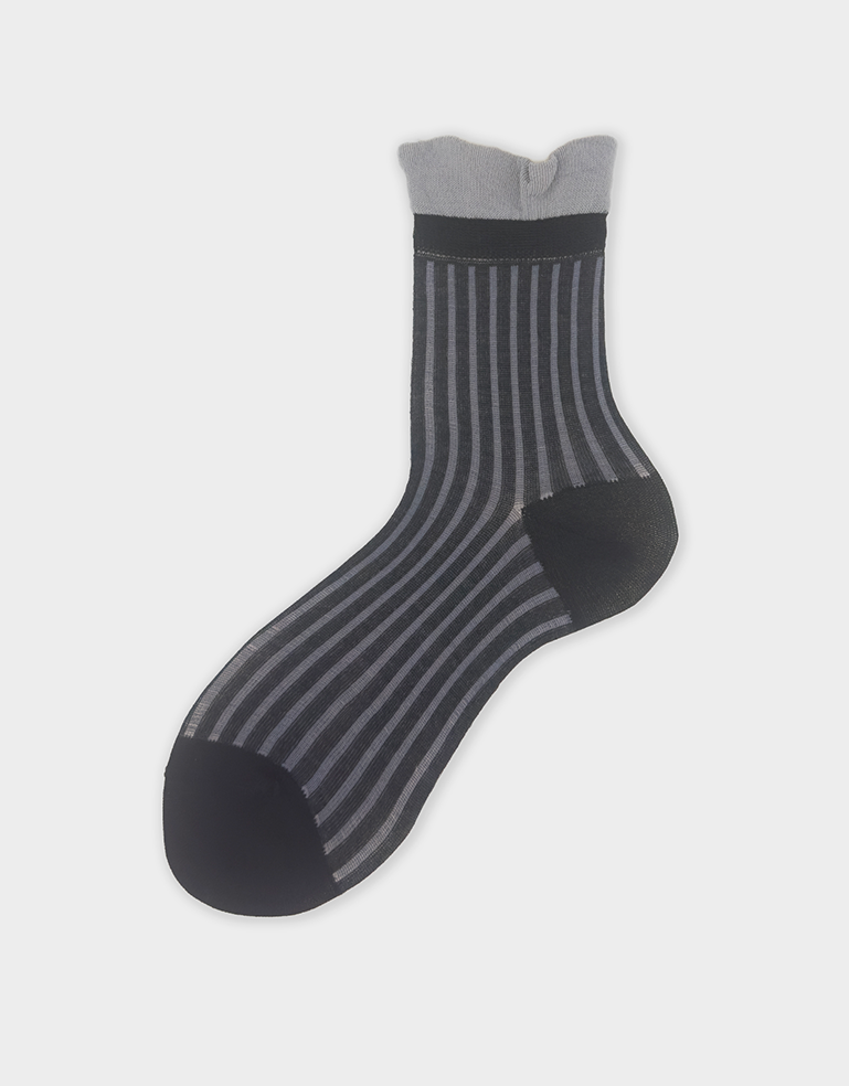 Black and Grey Stripe Ruffle Top Amba Sock - Roztayger