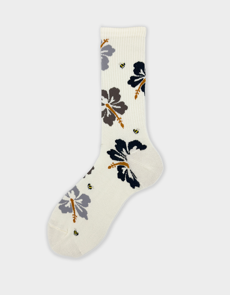 Cream Tropical Flower Ibisco Sock - Roztayger