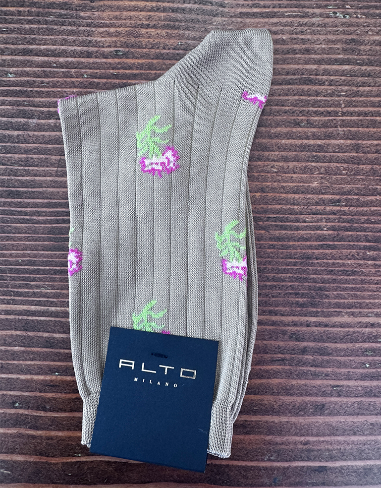 Khaki and Pink Floral Soleada Socks - Roztayger