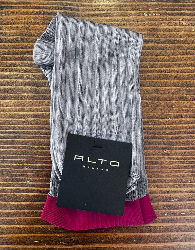 Grey and Fuschia Ruffle Top Amba Sock - Roztayger