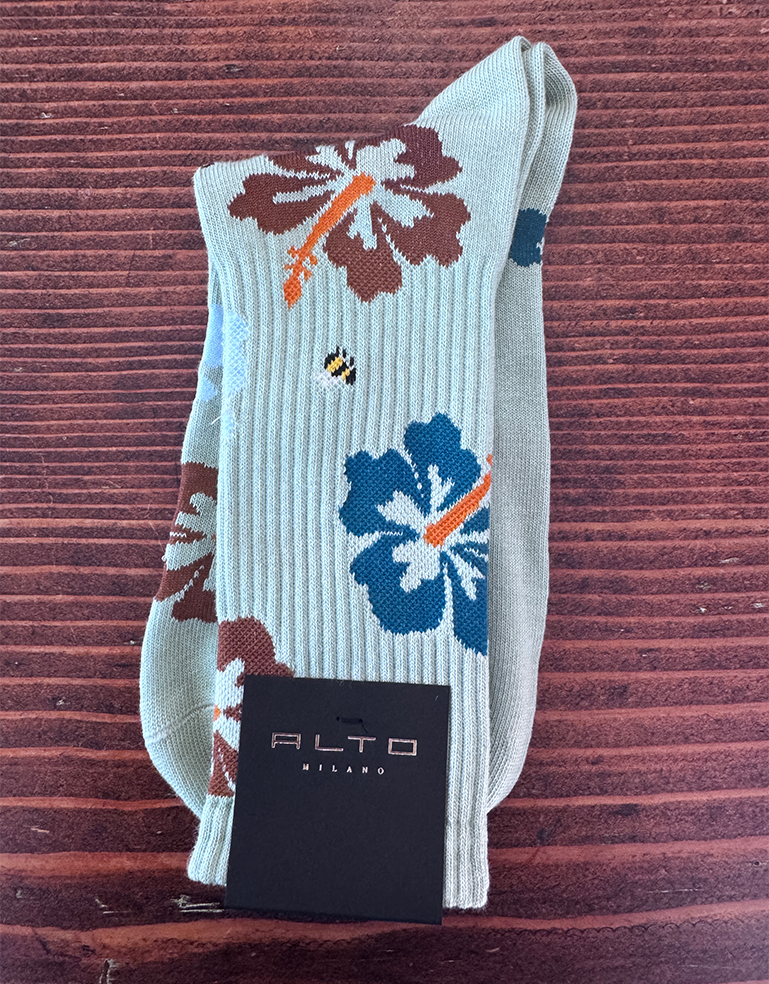 Aqua Tropical Flower Ibisco Sock - Roztayger