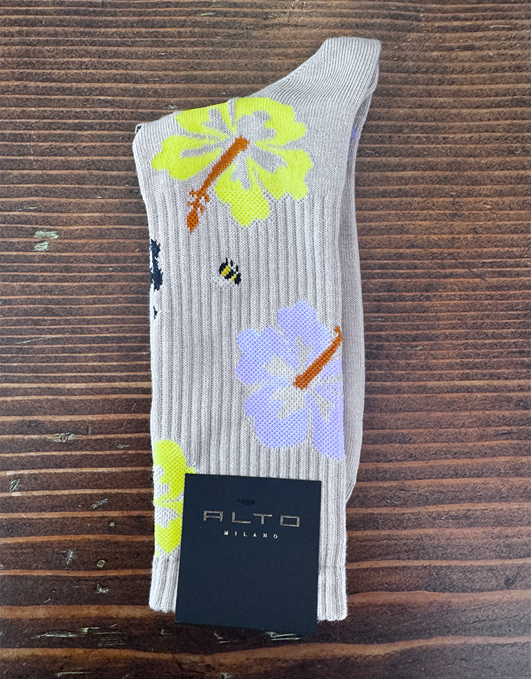 Taupe Tropical Flower Ibisco Sock - Roztayger