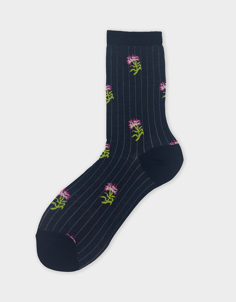 Black and Pink Floral Soleada Socks - Roztayger