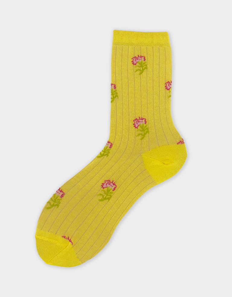 Yellow and Pink Floral Soleada Socks - Roztayger