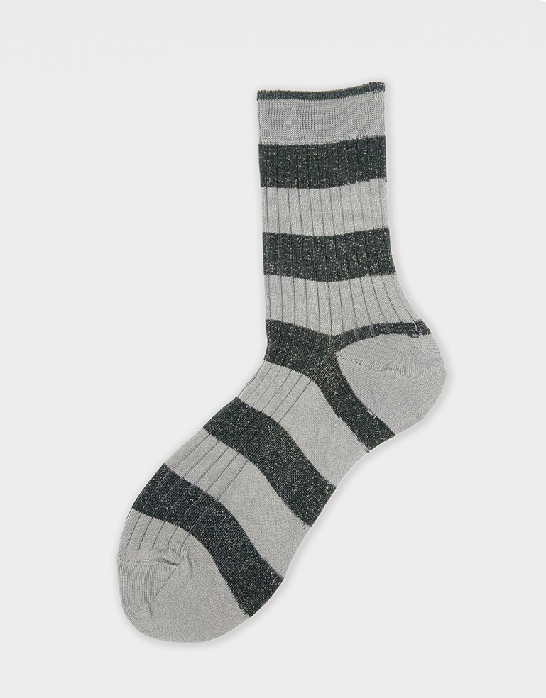 Grey Horizontal Metallic Stripe Erica Sock - Roztayger