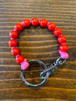 Red and Pink Short Perlen Beaded Keychain -  - Wooden Bead Bracelet - Roztayger