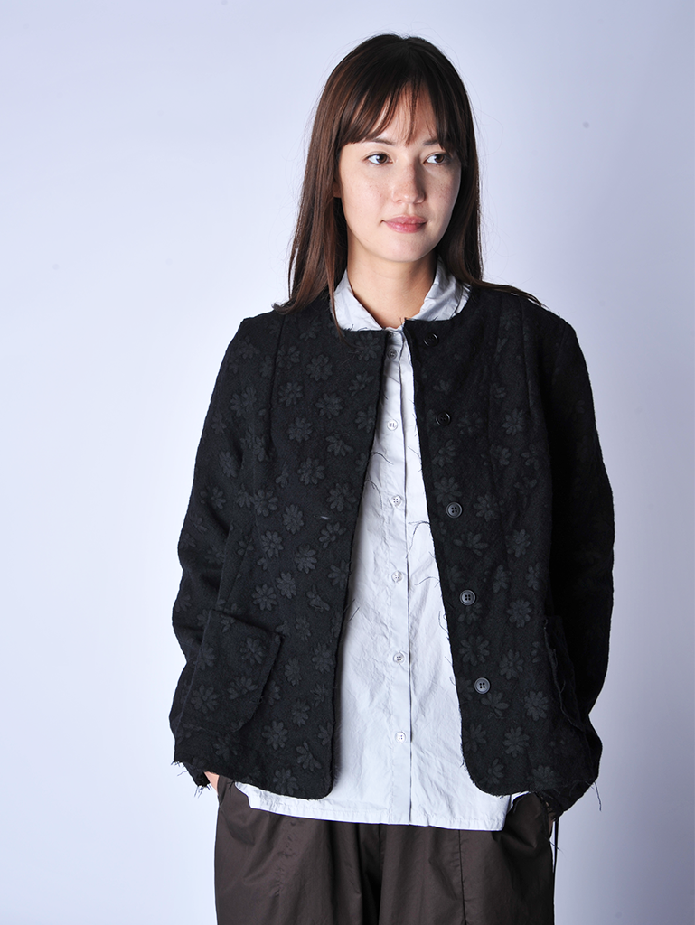 Black Floral  Wool Takyas Jacket - Roztayger