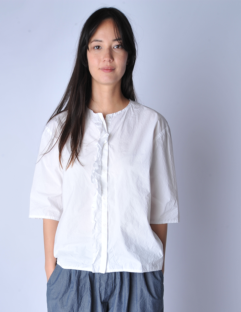 Optic White Ruffle 3/4 Sleeve Girl Shirt - Roztayger