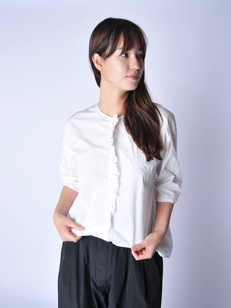 Optic White Ruffle 3/4 Sleeve Girl Shirt - Roztayger
