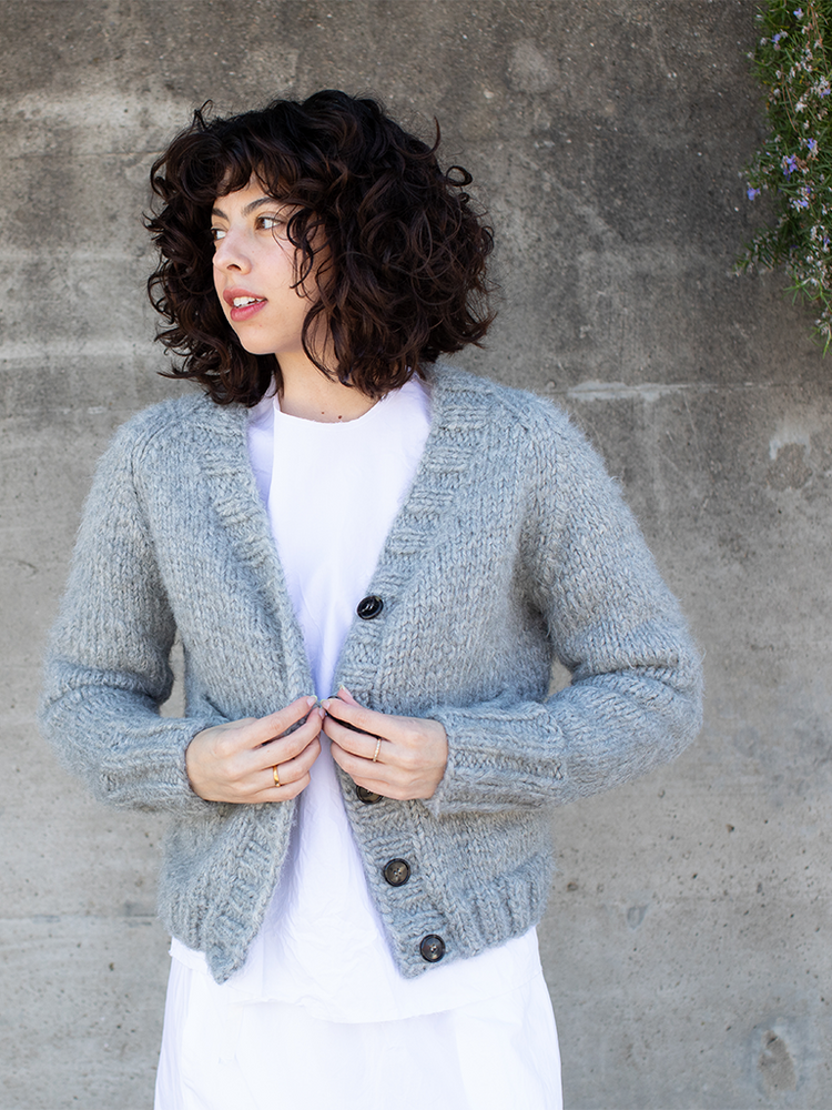 Mikiknits Ingrid Grey Cardigan Sweater - Silk Sweater - Roztayger