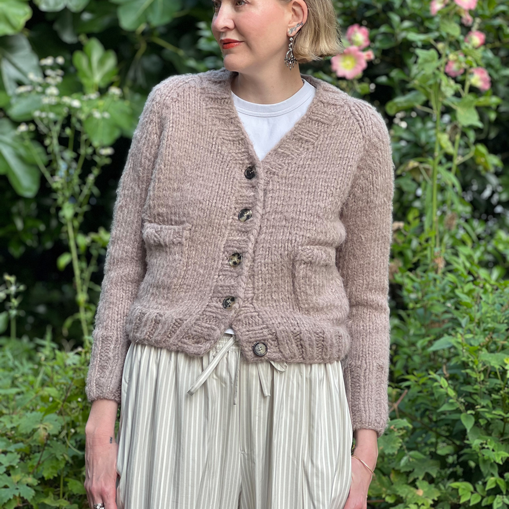 
                  
                    Mikiknits Taupe Ingrid Cardigan 100% Silk Knit Sweater Handmade - Roztayger
                  
                