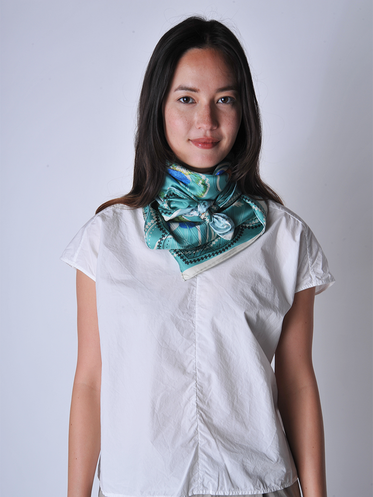 
                  
                    Green and Blue Floral Silk Scarf - Roztayger
                  
                
