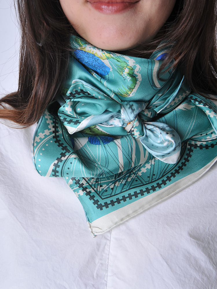 
                  
                    Green and Blue Floral Silk Scarf - Roztayger
                  
                
