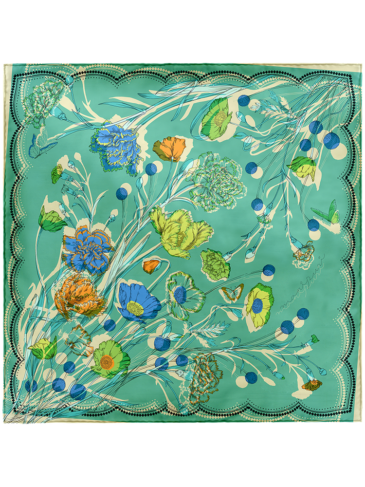 
                  
                    Green and Blue Floral Silk Scarf - Roztayger
                  
                