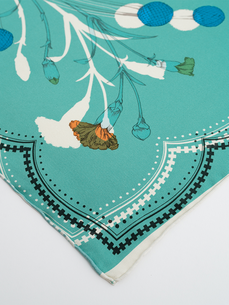 
                  
                    Green and Blue Floral Silk Scarf - Roztayger
                  
                